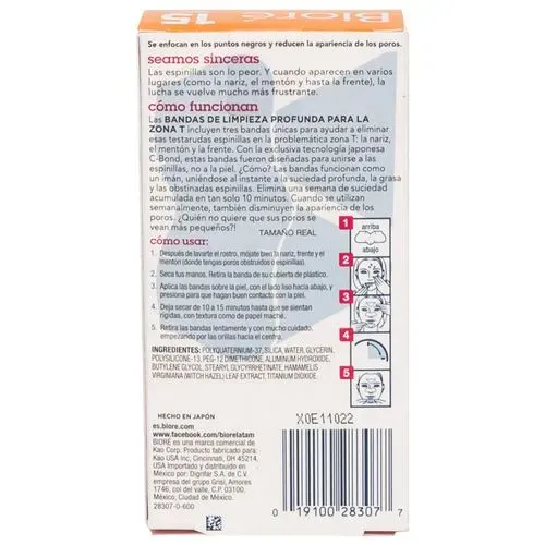 BIORE Bandas Limpieza Nasal T-Zone X15u